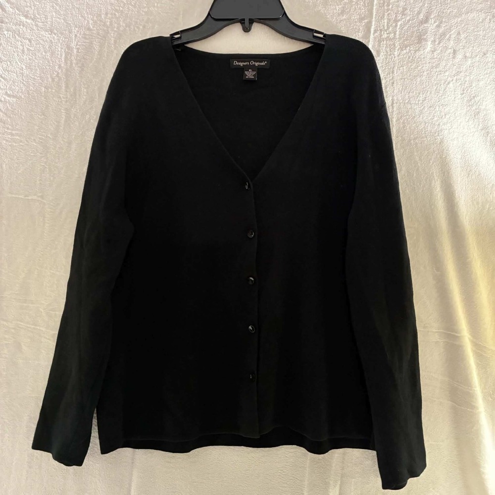 Designers Originals Cardigan Sweater Womens XL Black V-Neck Button Front Classic